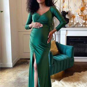 Chic Long Sleeve Green Maternity Dress